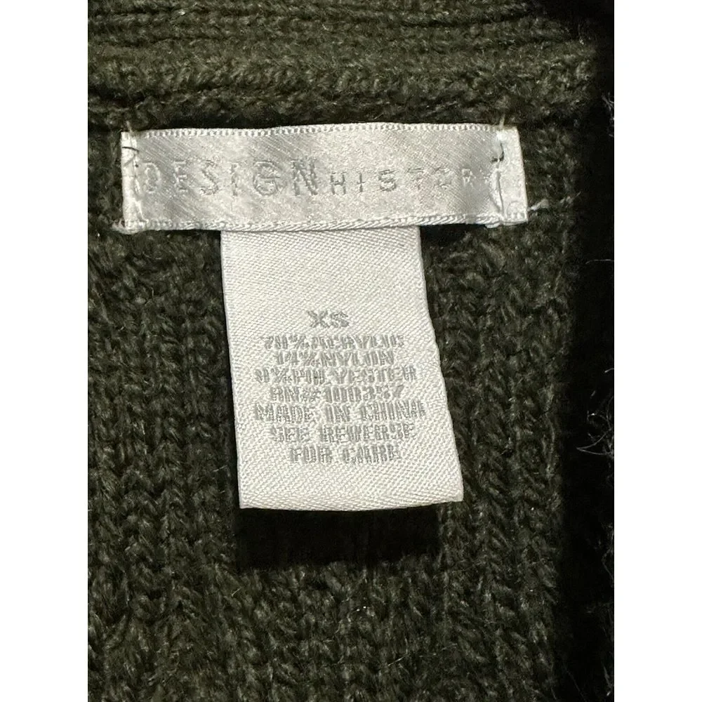 Design History Women's Cable  Knit Green Oversized Cardigan‎ Size XS EUC